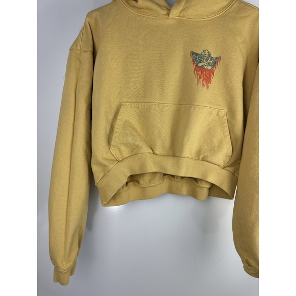 Boys Lie Ask Me If I Care Cropped Hoodie Women's One Size Faded Yellow - Picture 4 of 12